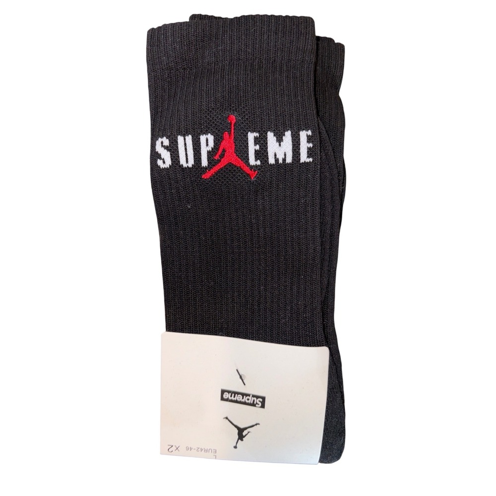 Jordan X Supreme Socks, Black, Men's LARGE 8-12, 2‎ Pairs, AJ Hypebeast, New